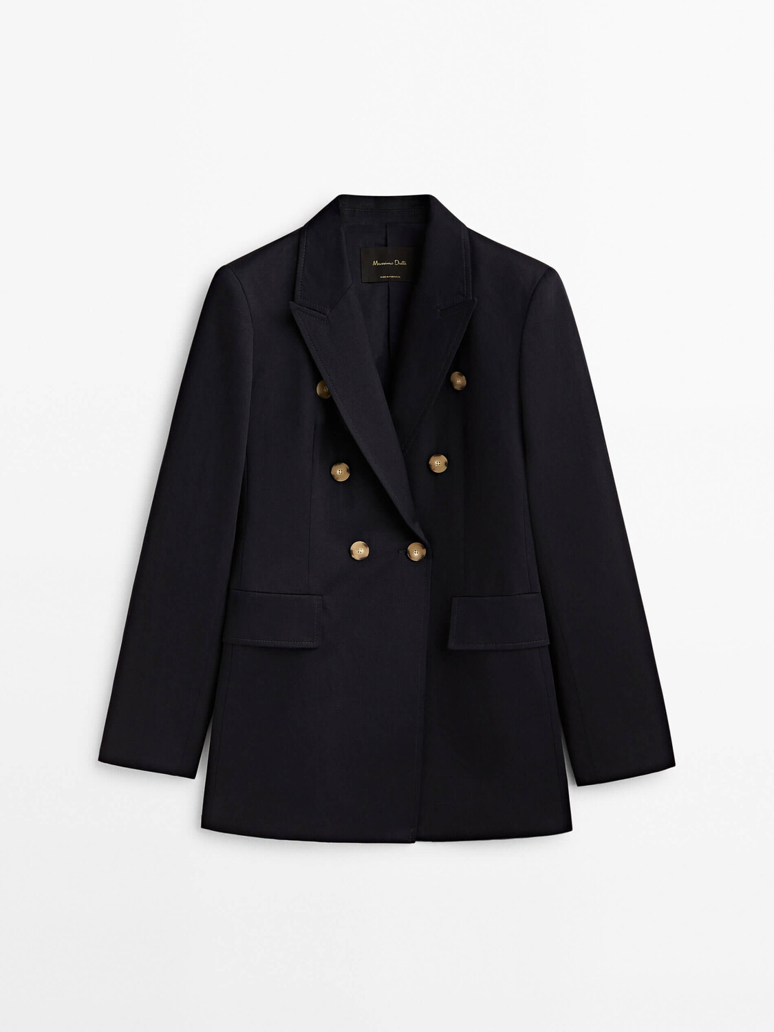 

Блейзер Massimo Dutti Double-breasted In A Cotton And Linen Blend, темно-синий