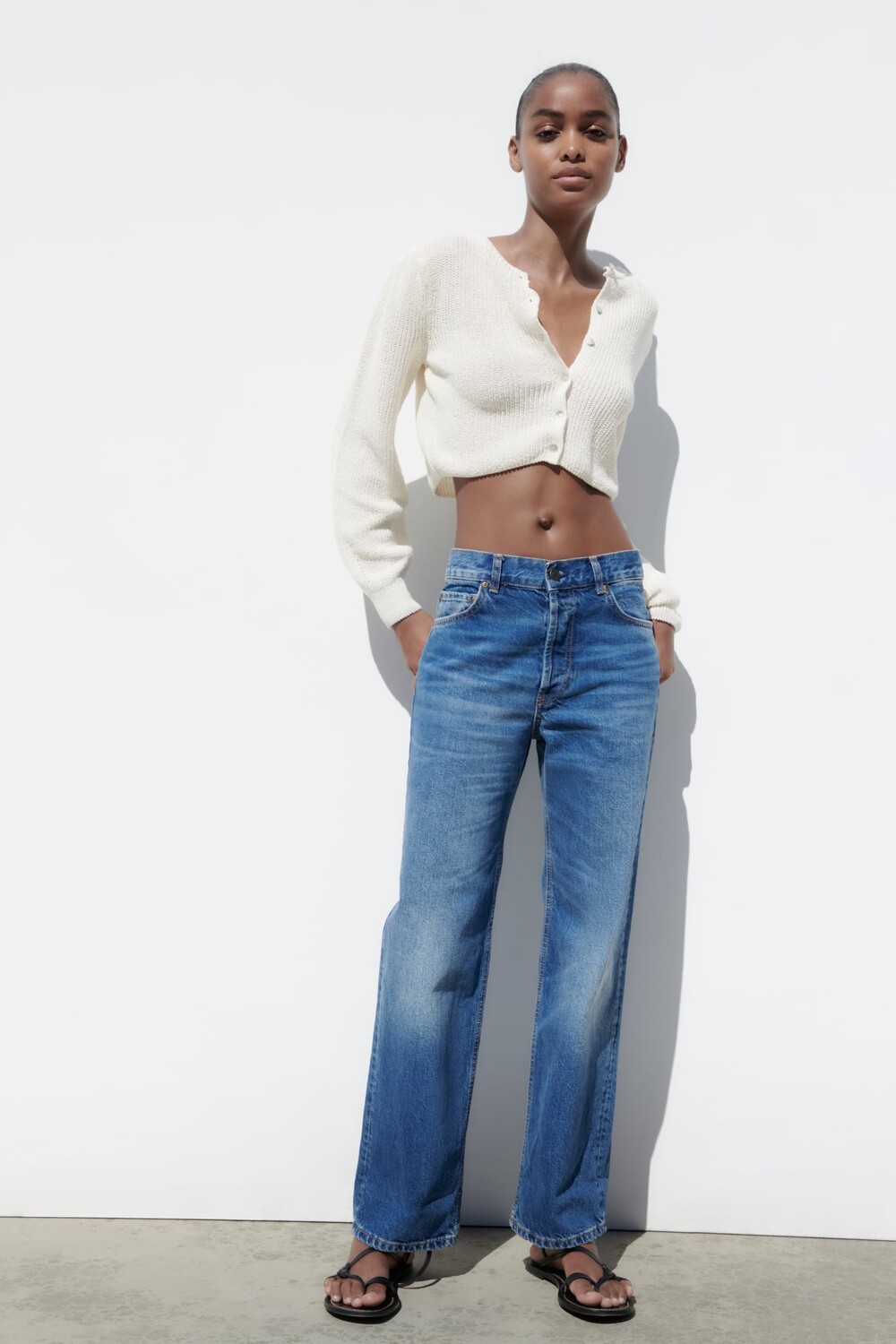 

Укороченный трикотажный кардиган ZARA, бежевый
