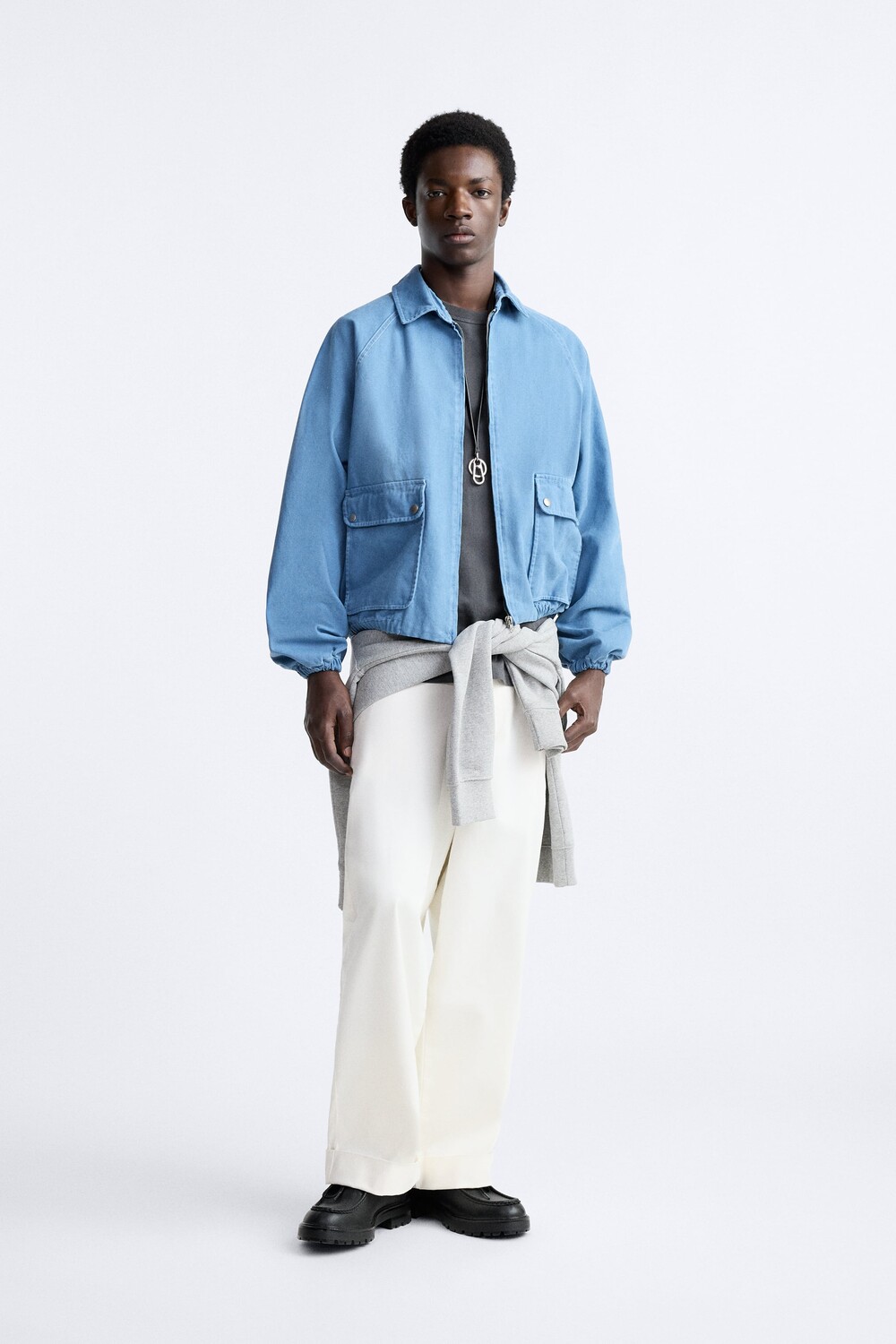 

Куртка с контрастной отшивкой Zara, выцветший индиго, Синий