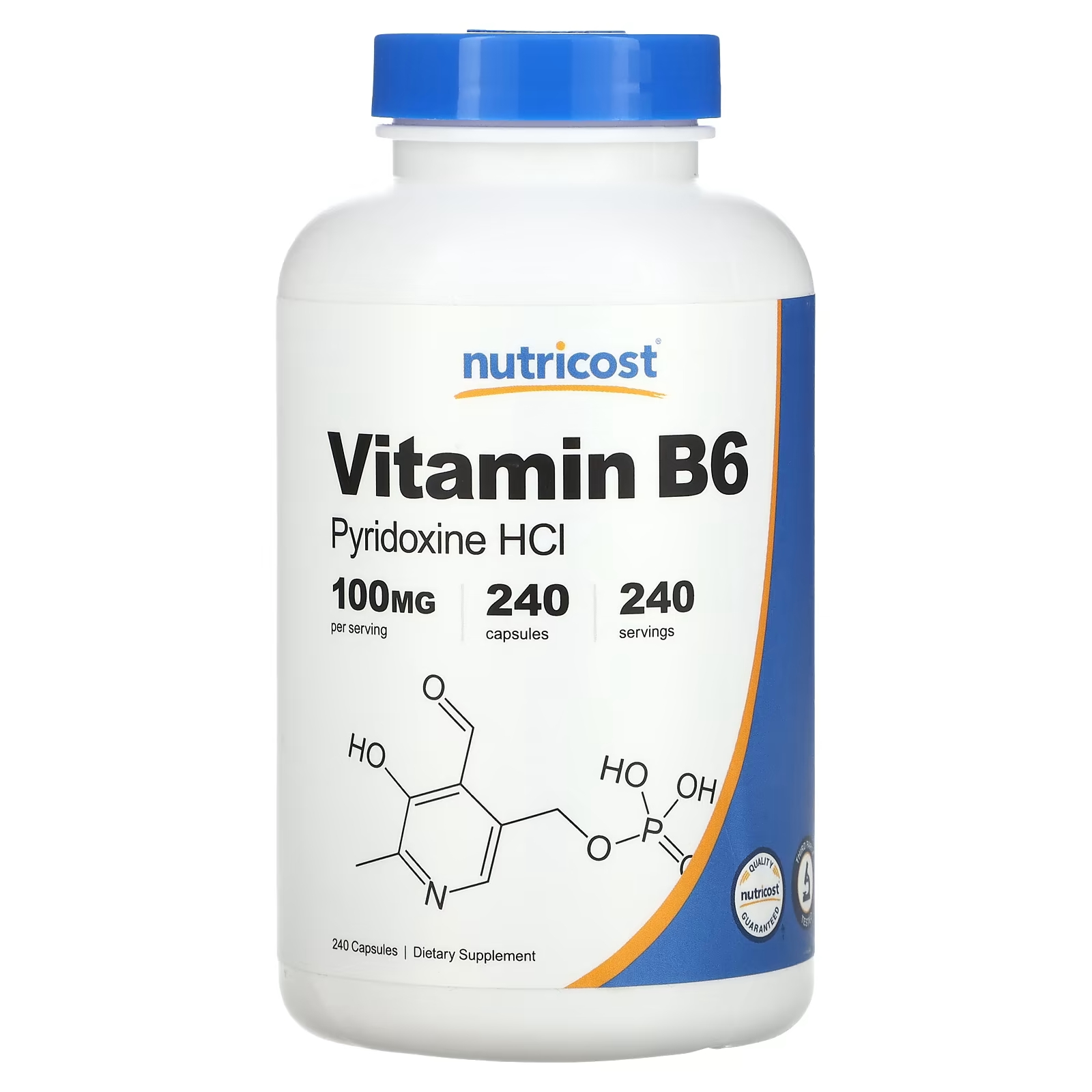 Витамин B6 Nutricost 100 мг, 240 капсул nutricost ниацинамид и витамин b3 500 мг 240 капсул