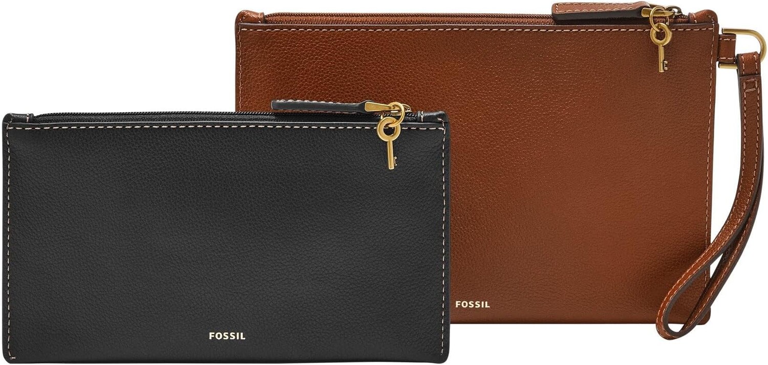 

Клатч Gift Set Leather Small/Large Wristlet Fossil, цвет Medium Brown/Black