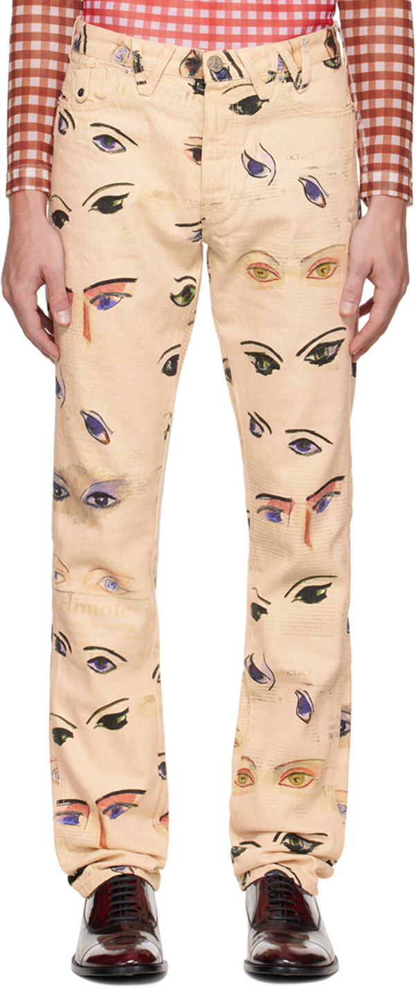 

Бежевые джинсы с принтом Vivienne Westwood