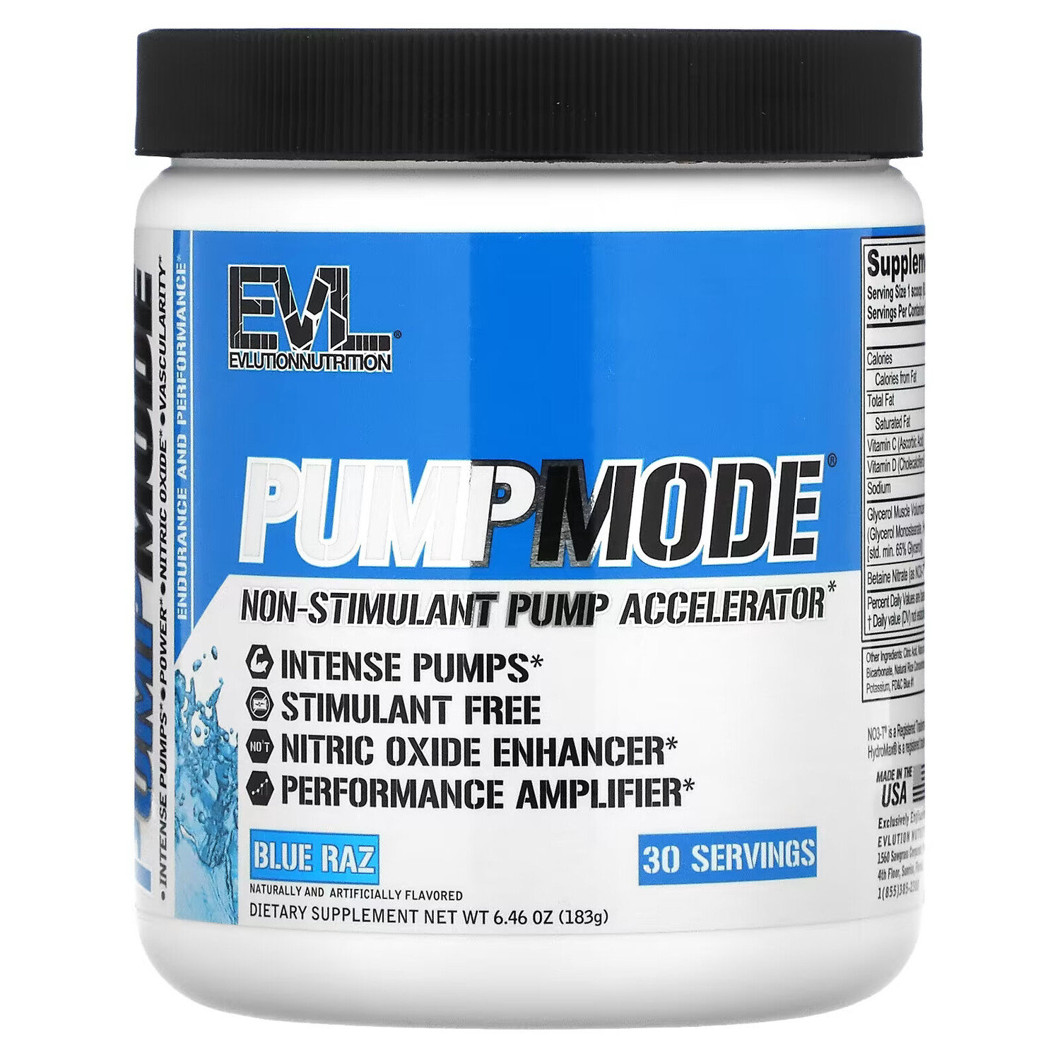 

EVLution Nutrition, PumpMode, Pump Accelerator, без стимуляторов, Blue Raz, 183 г (6,46 унции)