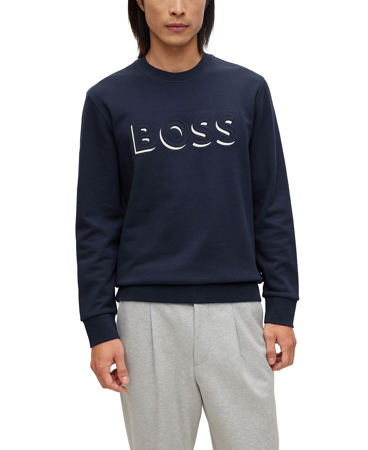 

Мужская хлопковая толстовка с тиснением и принтом логотипа boss Hugo Boss, темно-синий