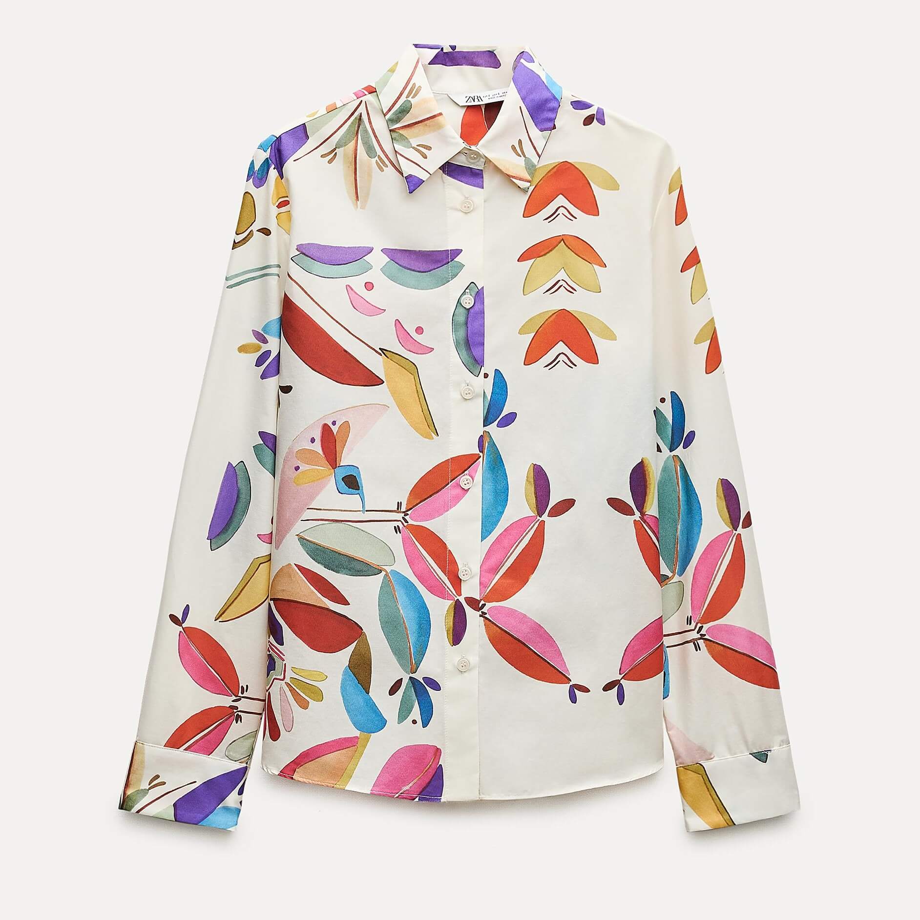 Рубашка Zara ZW Collection Printed Poplin, мультиколор рубашка zara poplin фуксия