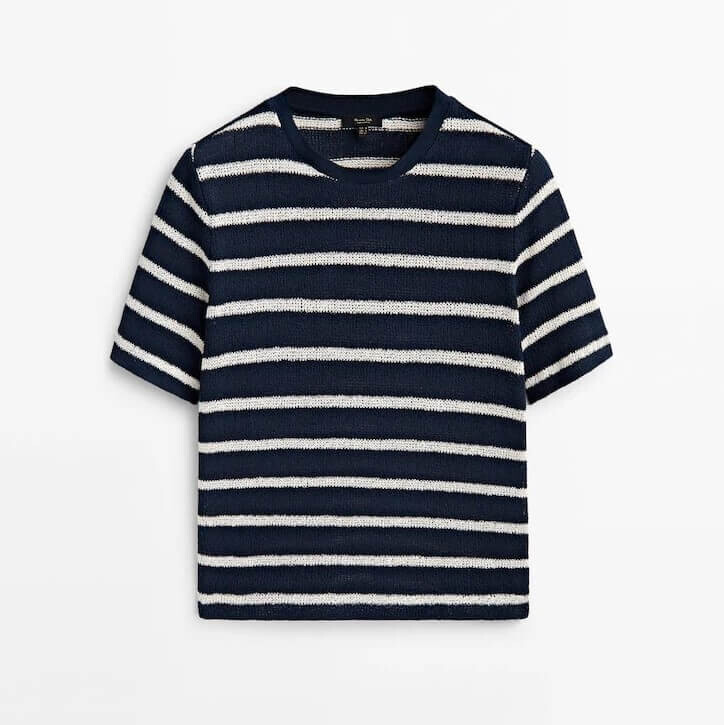 

Футболка Massimo Dutti Textured Striped Cotton Blend, темно-синий