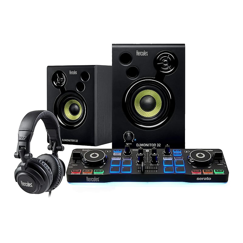 цена Стартовый комплект Hercules DJ с контроллером Starlight, мониторными динамиками, наушниками и программным обеспечением Serato DJ Lite Hercules DJ Starter Kit