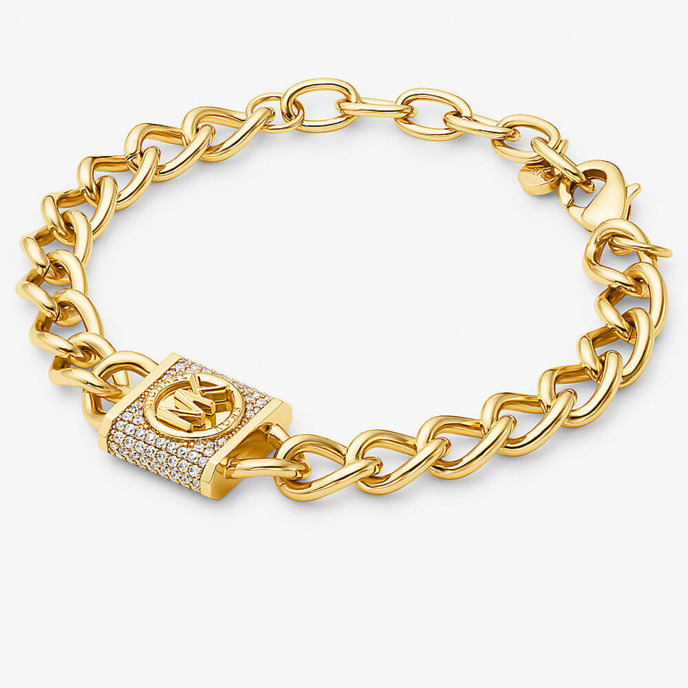Браслет Michael Kors Precious Metal-Plated Brass Pavé Lock Curb Link, золото