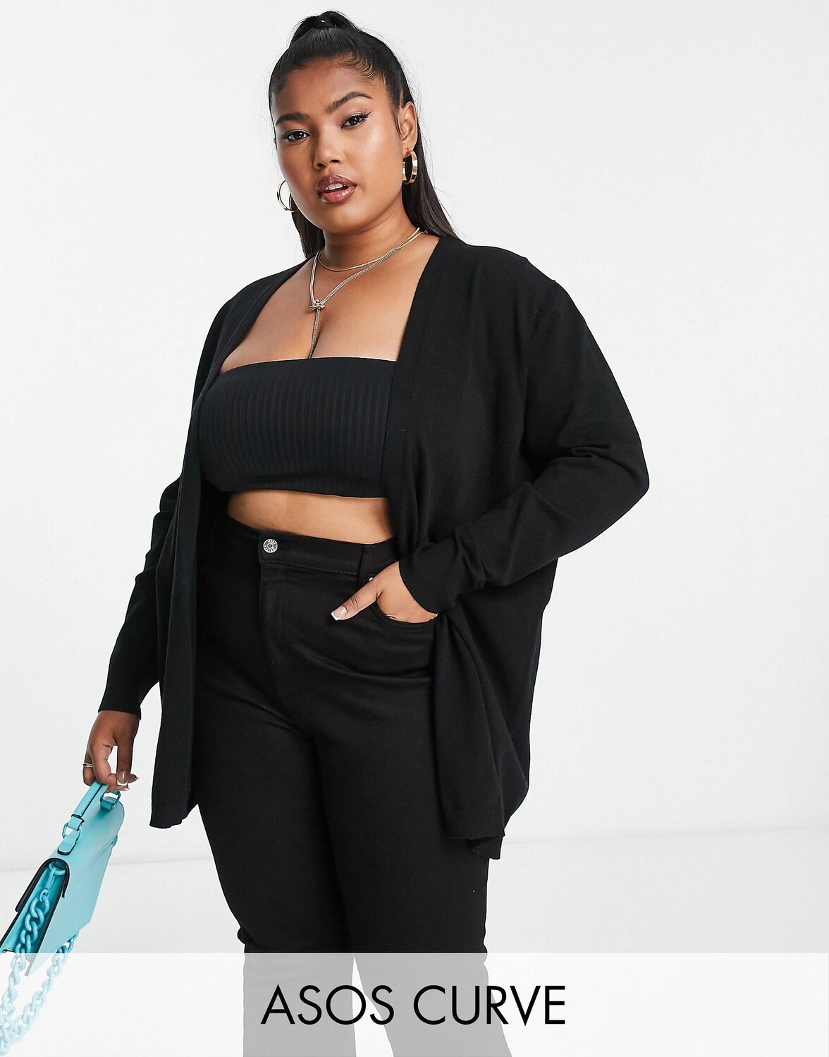 

Черный кардиган тонкой вязки ASOS DESIGN Curve