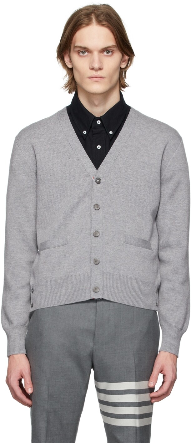 

Серый кардиган из шерсти мериноса Milano Stitch Thom Browne