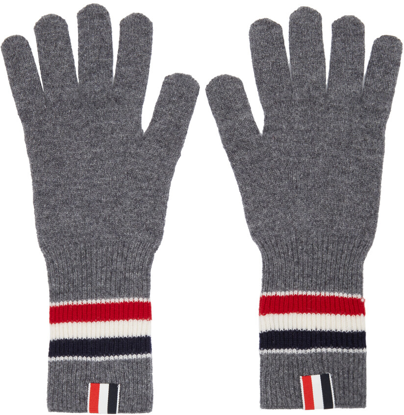 

Эксклюзивные онлайн-перчатки серого мериноса RWB Stripe Gloves Thom Browne