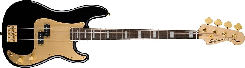 

Squier 0379430506 40th Anniversary Precision Bass, Gold Edition, лавровый гриф, золотая анодированная накладка, черный