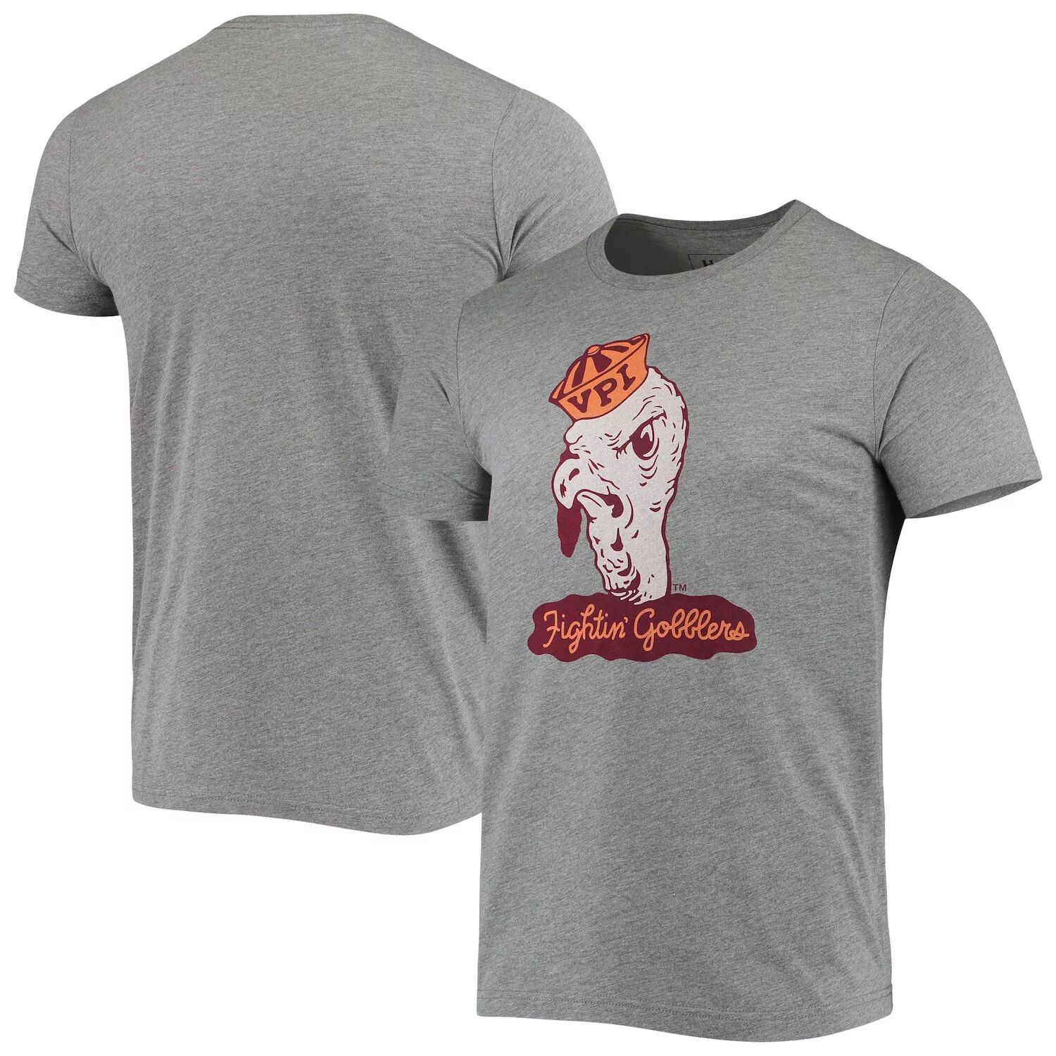 

Мужская футболка Homefield Heathered Grey Virginia Tech Hokies Vintage Fightin' Gobblers Tri-Blend