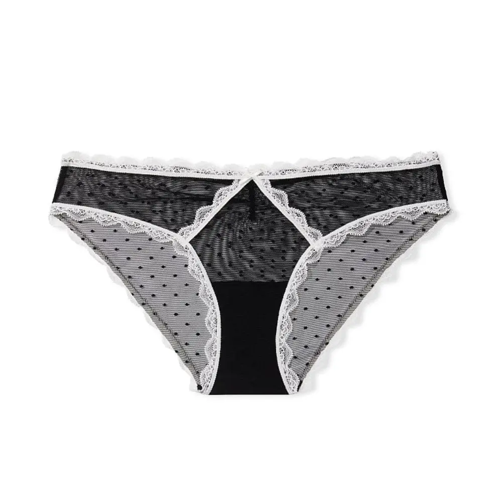 

Трусы Victorias Secret Dream Angels Swiss Dot Lace Cheekini, черный/белый