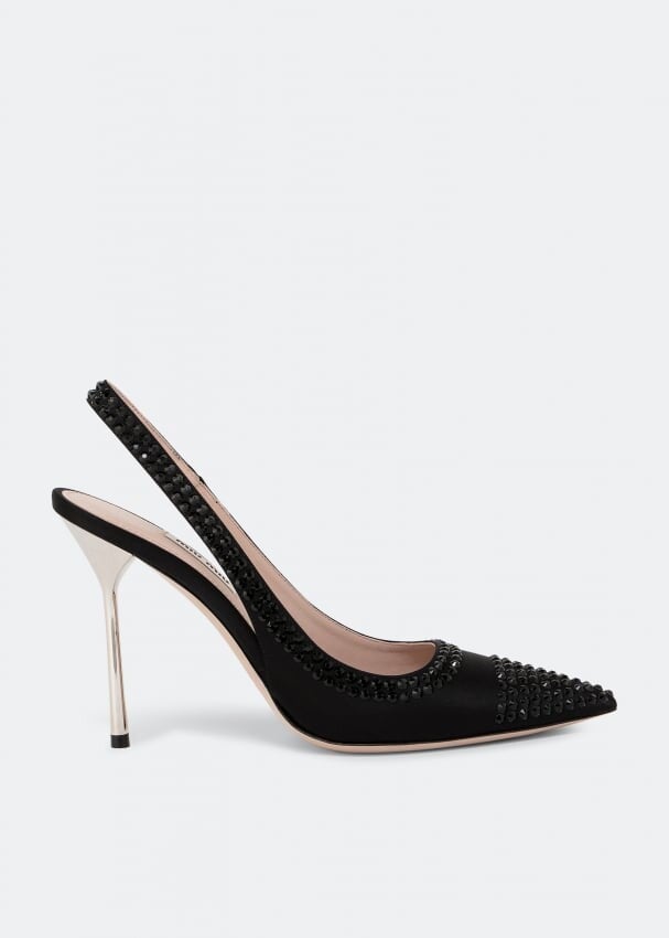 

Туфли MIU MIU Satin slingback pumps, черный