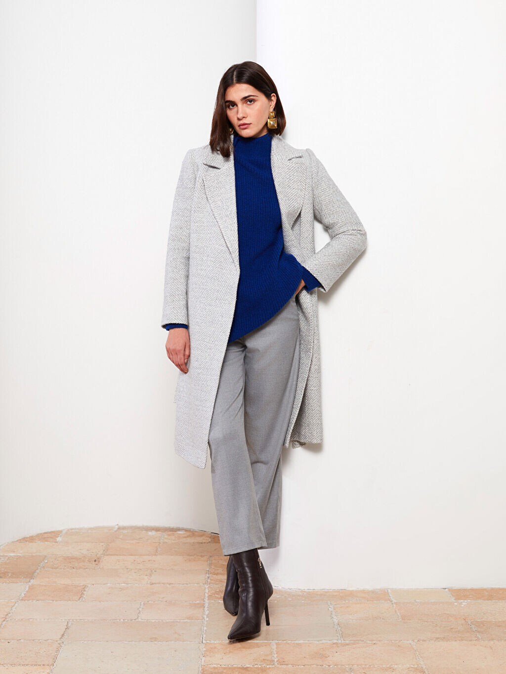 

Жакет с воротником и узором с длинным рукавом для женщин Cachet Coat LCW Vision, Серый