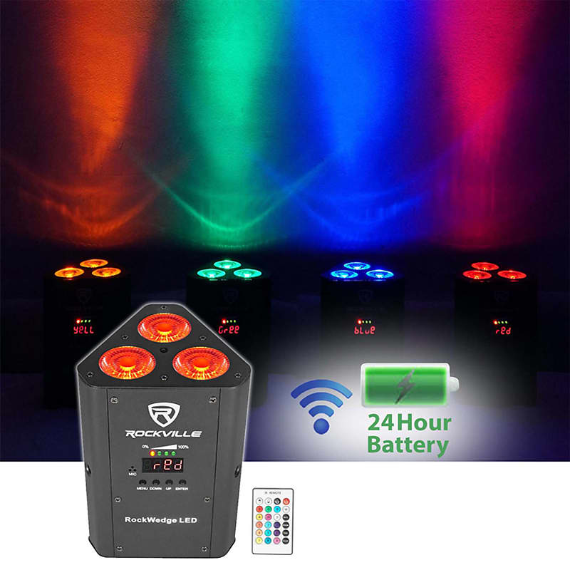 Светодиод Rockville RockWedge LED RGBWA + UV Аккумуляторный беспроводной DMX DJ Par Up-Light RockWedge LED BATT