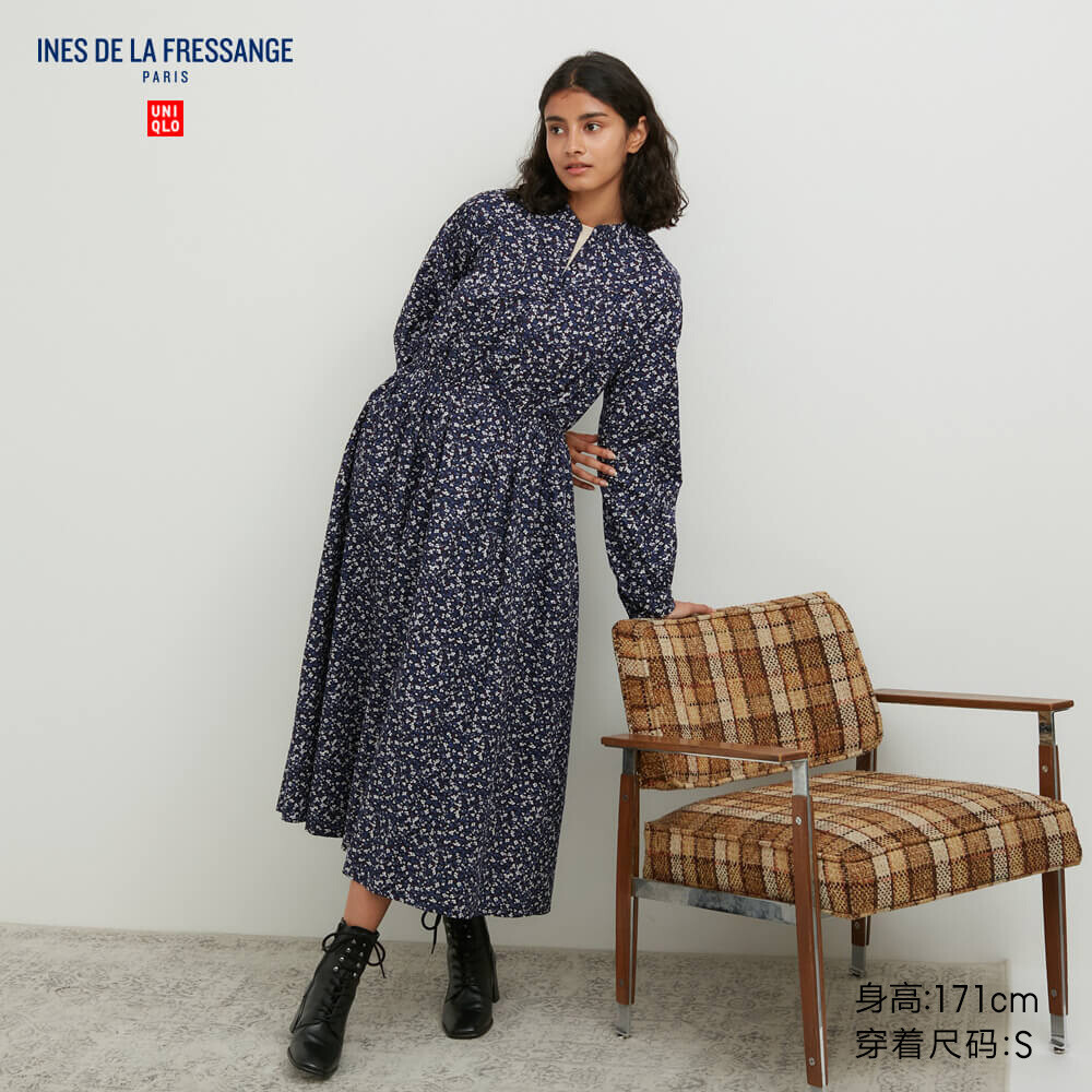 

Женское платье Uniqlo IDLF из хлопкового твила, синий