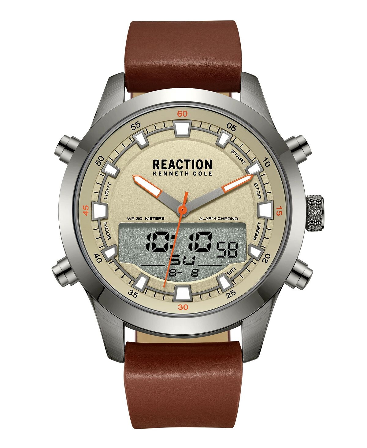 

Мужские часы Ana-digi с коричневым ремешком из синтетической кожи, 46 мм Kenneth Cole Reaction