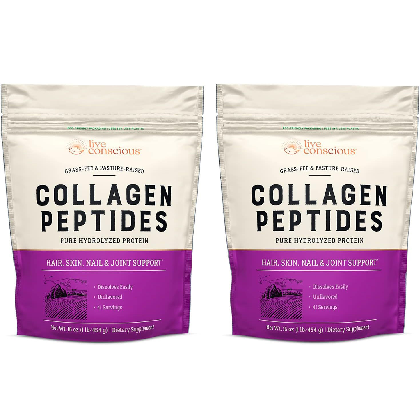 Коллаген Live Conscious Peptides Powder, 2 х 454 гр primal kitchen collagen peptides unflavored 1 2 lb 550 g