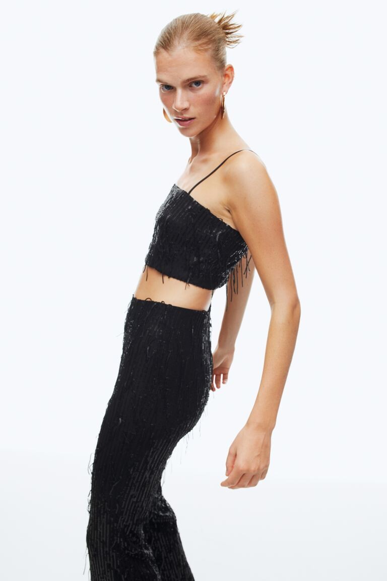 

Укороченный топ с пайетками H&M, черный/блестки