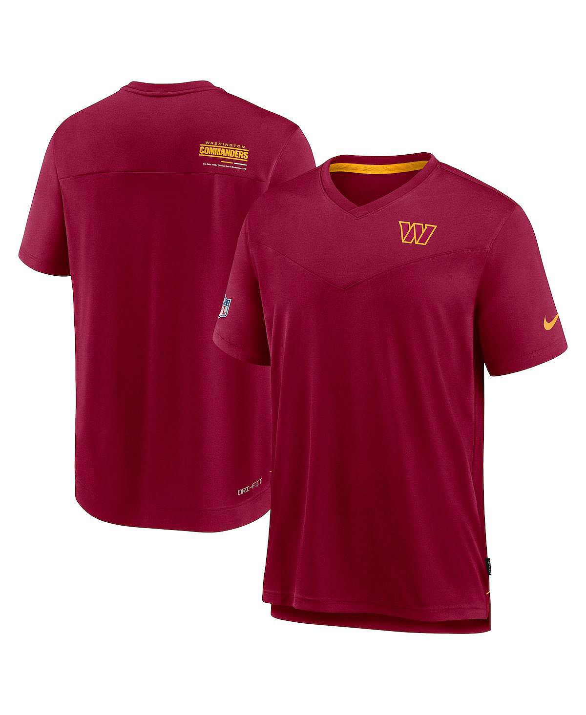 Мужская бордовая футболка washington commanders sideline coach chevron lock up logo с v-образным вырезом performance Nike