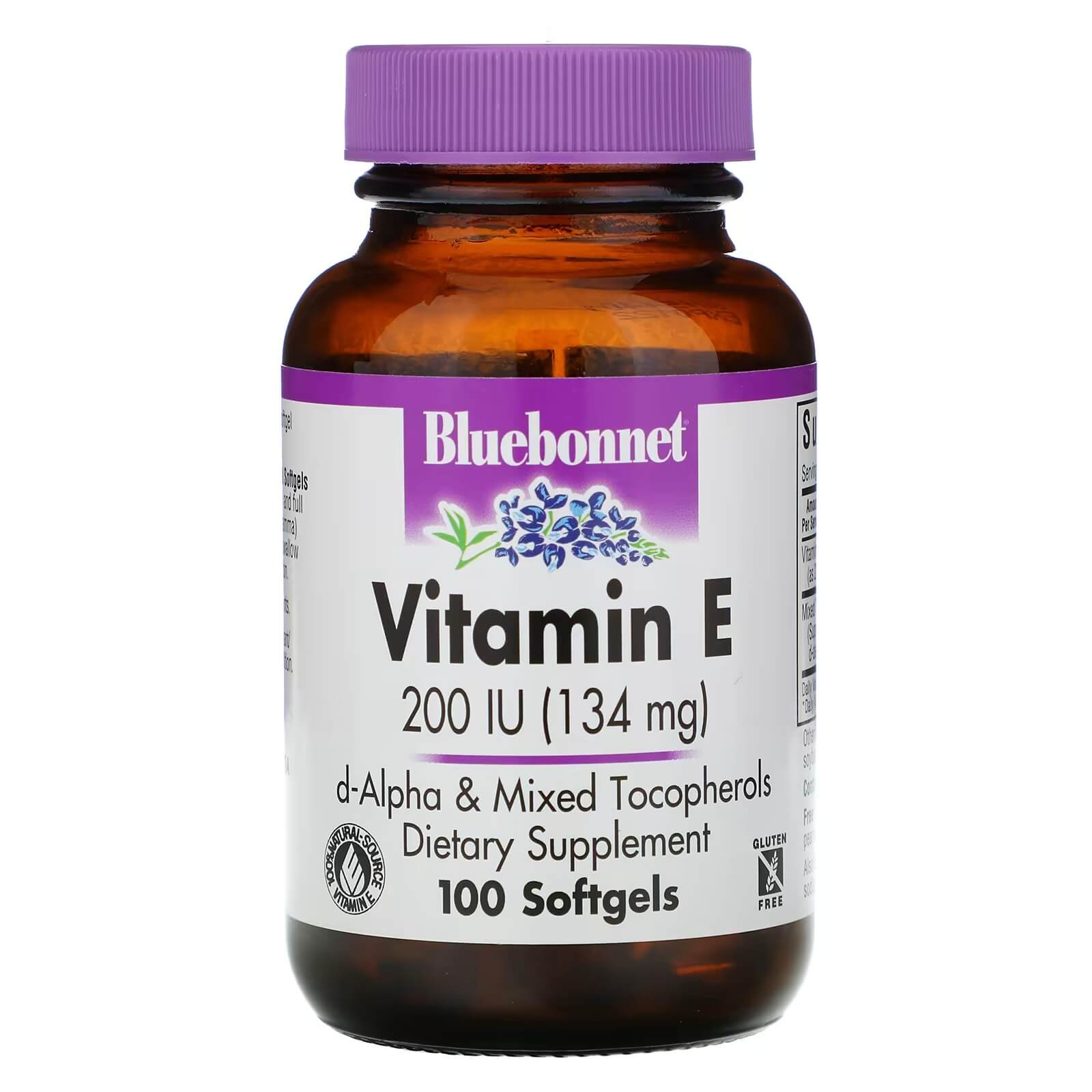 Витамин Е 200 МЕ Bluebonnet Nutrition, 100 капсул coq10 200 мг витамин е 60 капсул bluebonnet nutrition