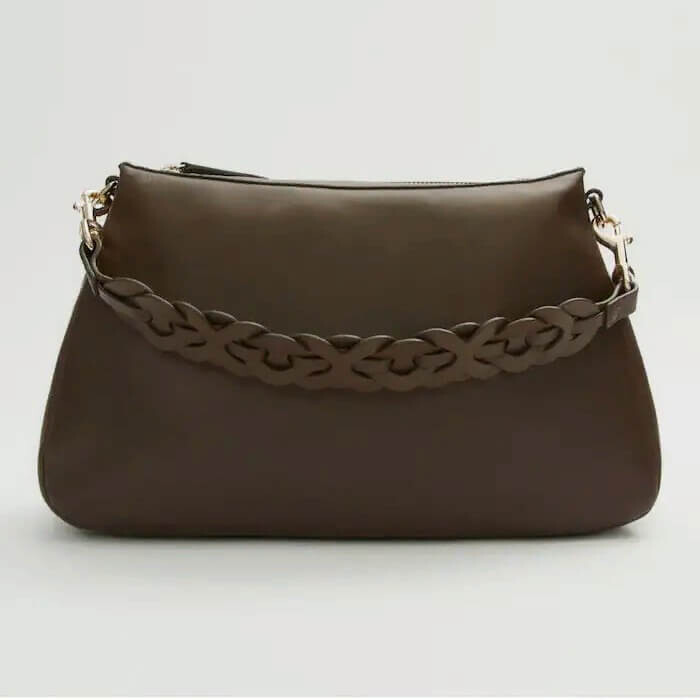 

Сумка с плетеной ручкой Massimo Dutti Leather, хаки