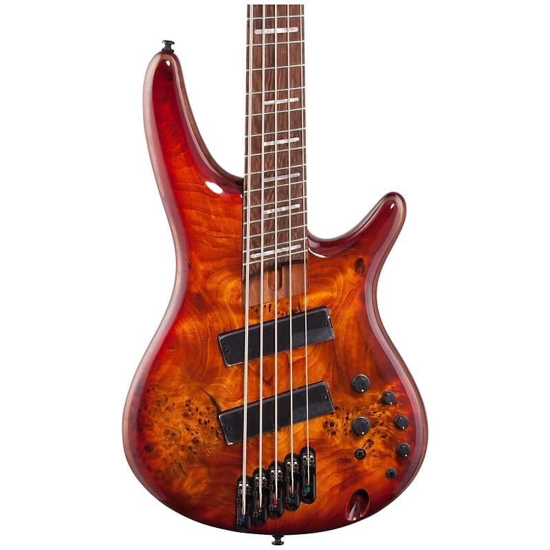 

Ibanez SRMS805 Multi Scale 5-String Bass, Brown Topaz Burst с жестким футляром и тканью
