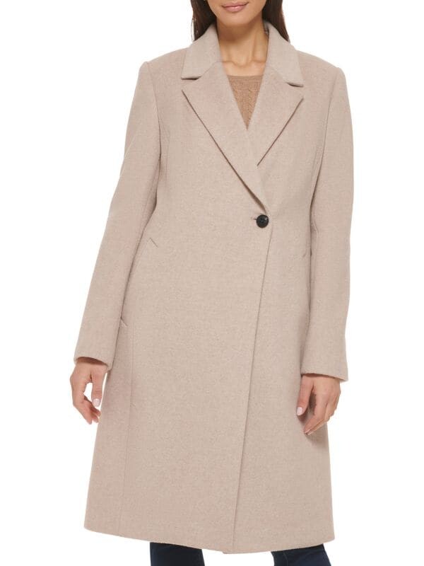 

Пальто из смесовой шерсти на одной пуговице Cole Haan Beige, Серый
