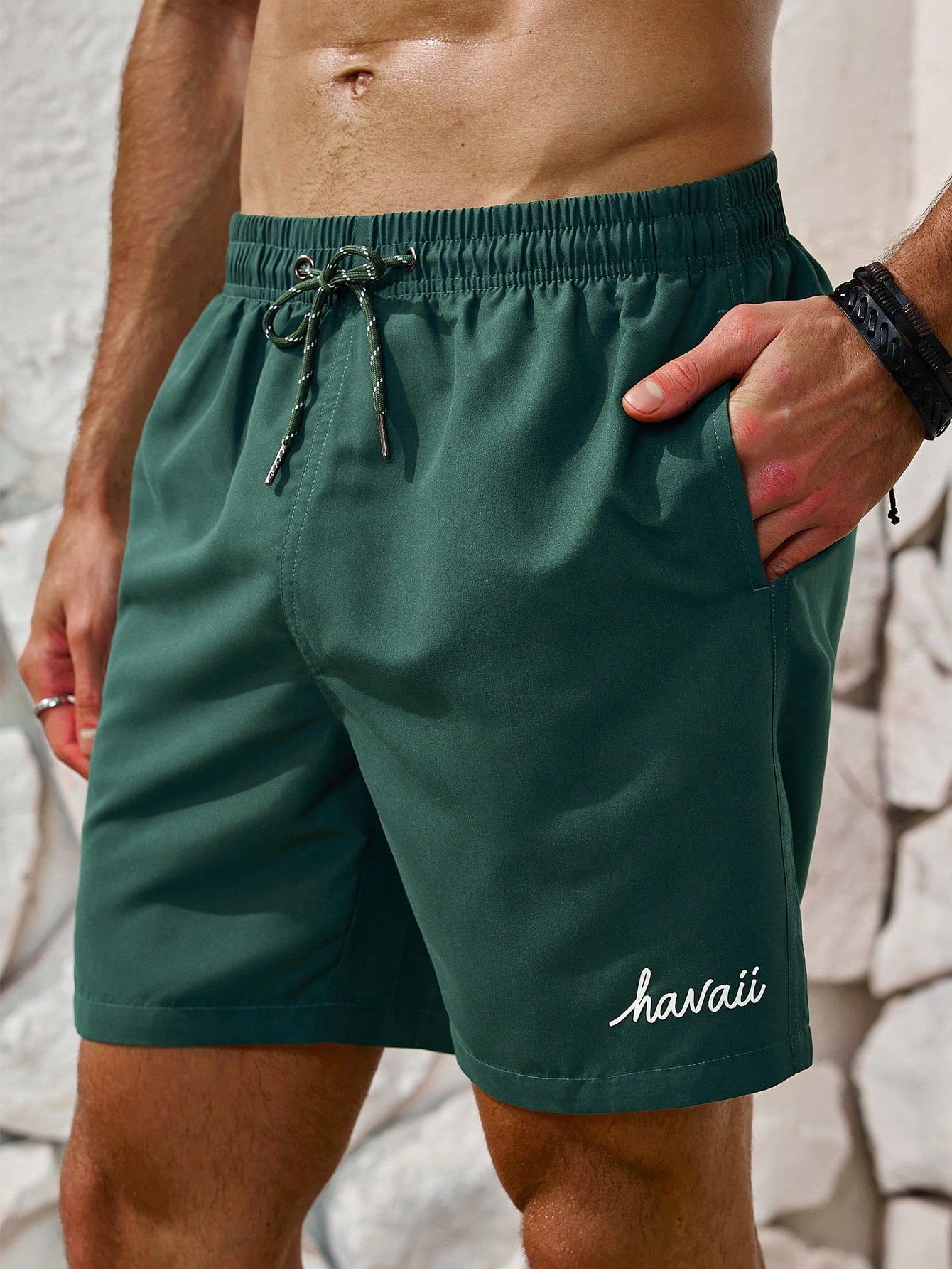 Мужские пляжные шорты с эластичным поясом и принтом на шнурке, темно-зеленый шорты мужские пляжные с принтом сосисок уличная одежда с эластичным поясом пляжные повседневные короткие штаны купальник для вечеринки