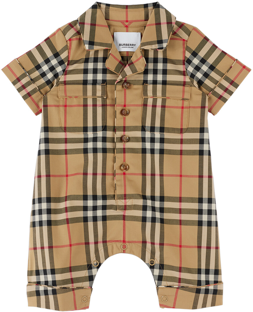 

Детский бежевый комбинезон в клетку Burberry