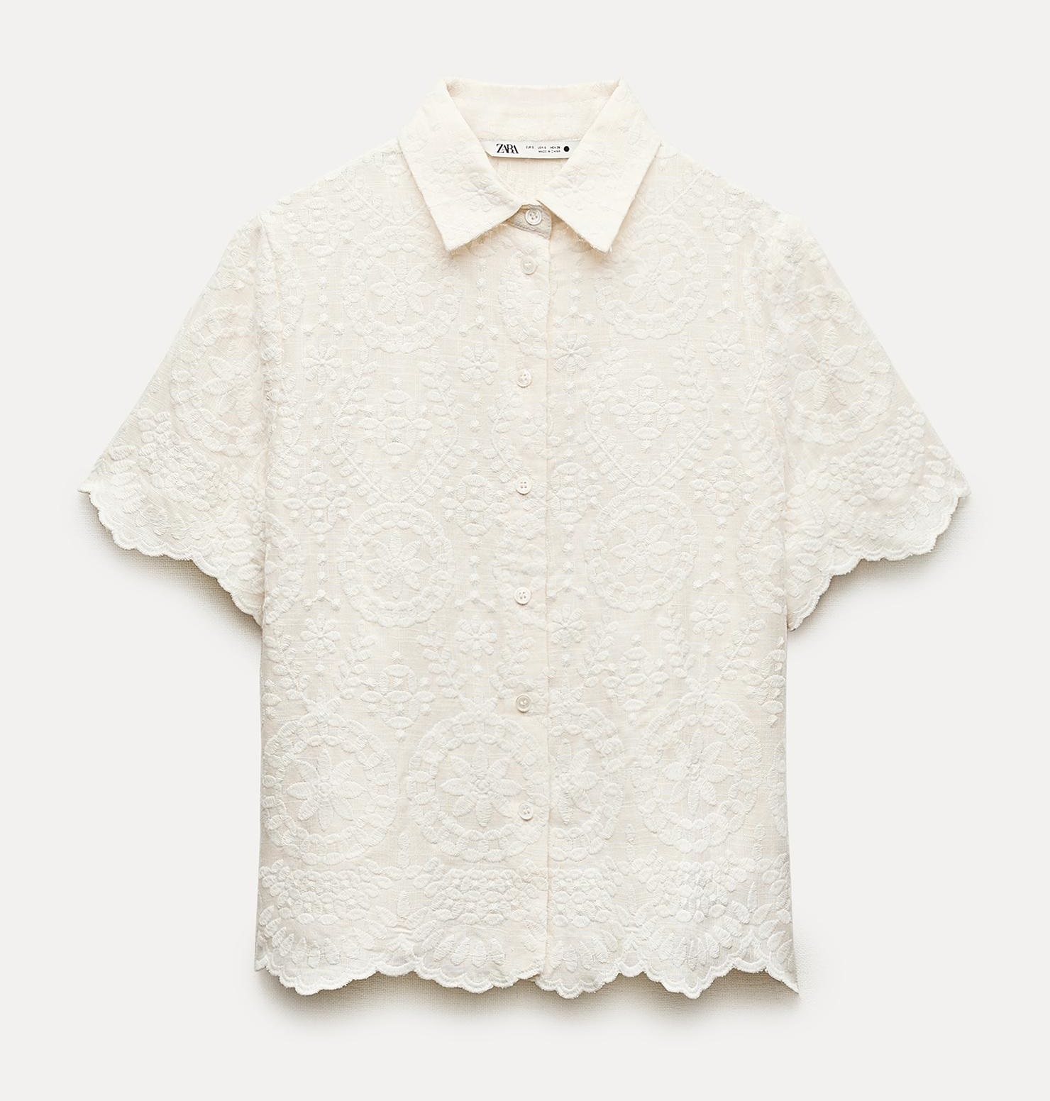 Рубашка Zara Zw Collection Embroidered, белый рубашка zara zw collection 100% ruffled ramie белый