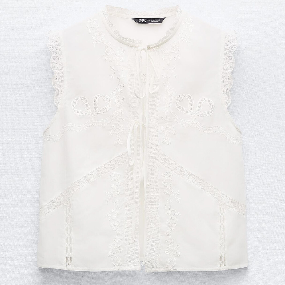 

Топ Zara Embroidered With Ties, белый