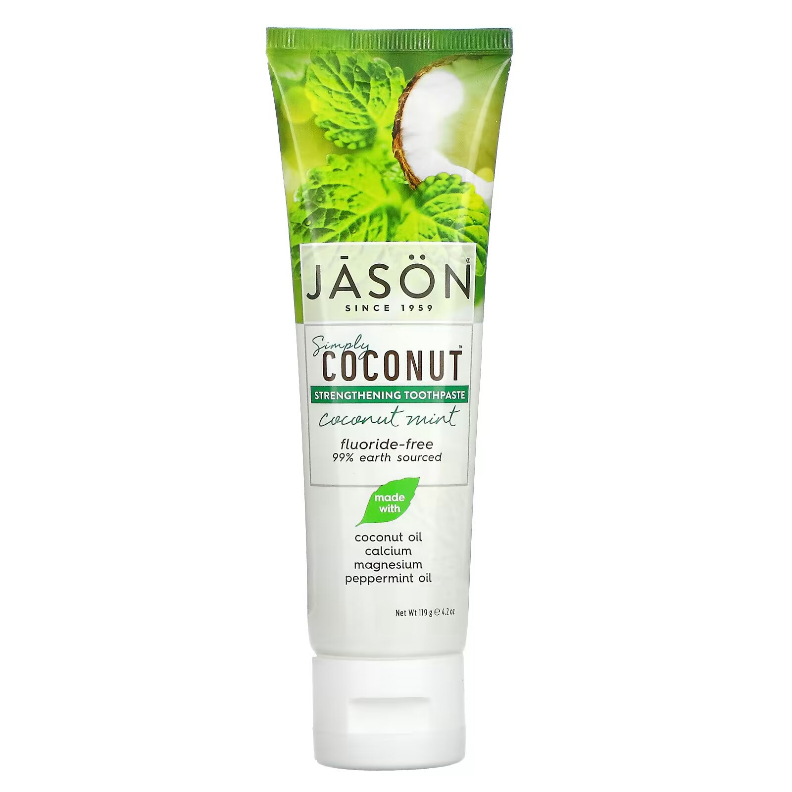 Jason Natural, Simply Coconut, укрепляющая зубная паста, кокос и мята, 119 г (4,2 унции) - фото