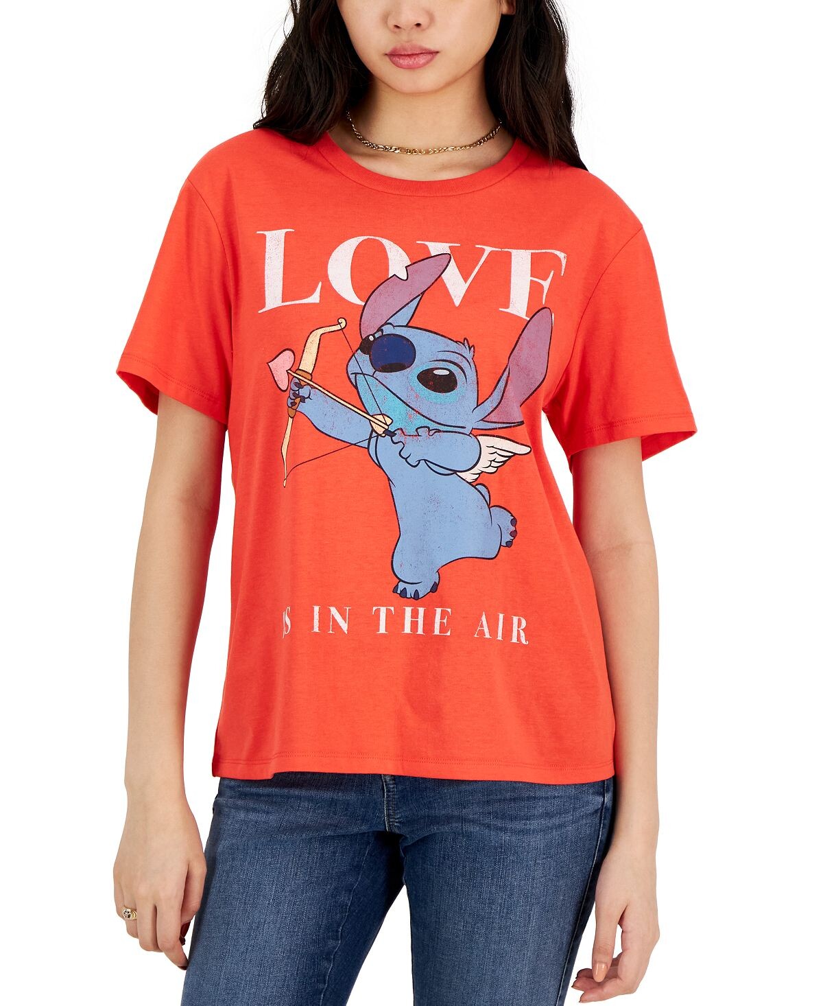 

Футболка с принтом love is in the air для юниоров stitch Disney, красный