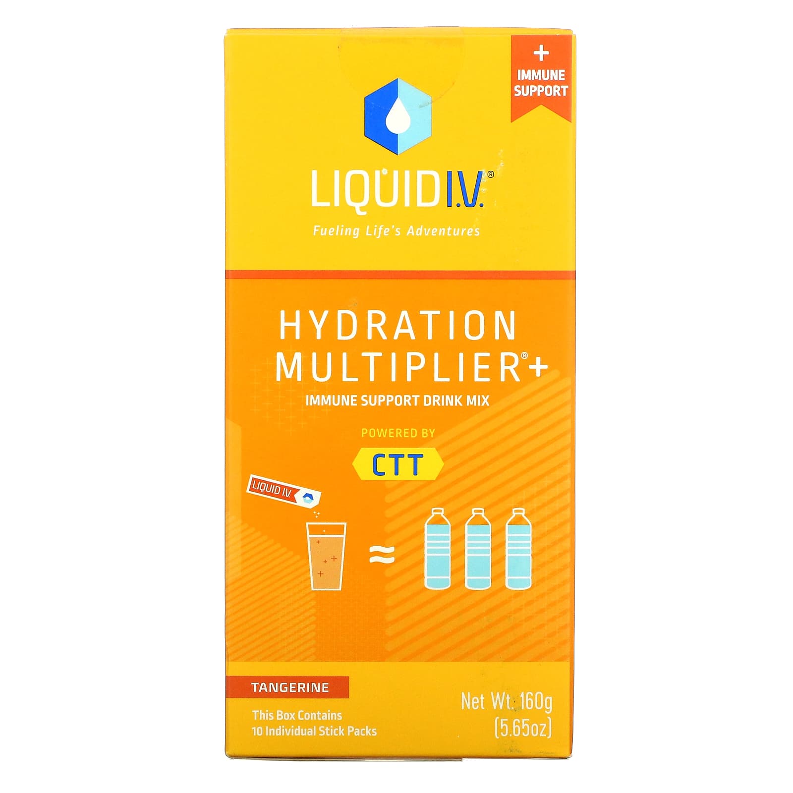 Напиток Liquid I.V. для усиления гидратации + поддержка иммунитета, мандарин, 10 отдельных пакетиков по 16 г экстра сахар 500г классик с экстрактом стевии