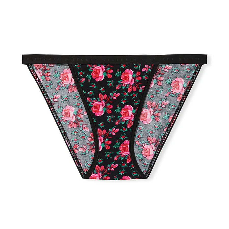 

Трусы Victoria's Secret Stretch Cotton String Bikini Classic, черный/розы