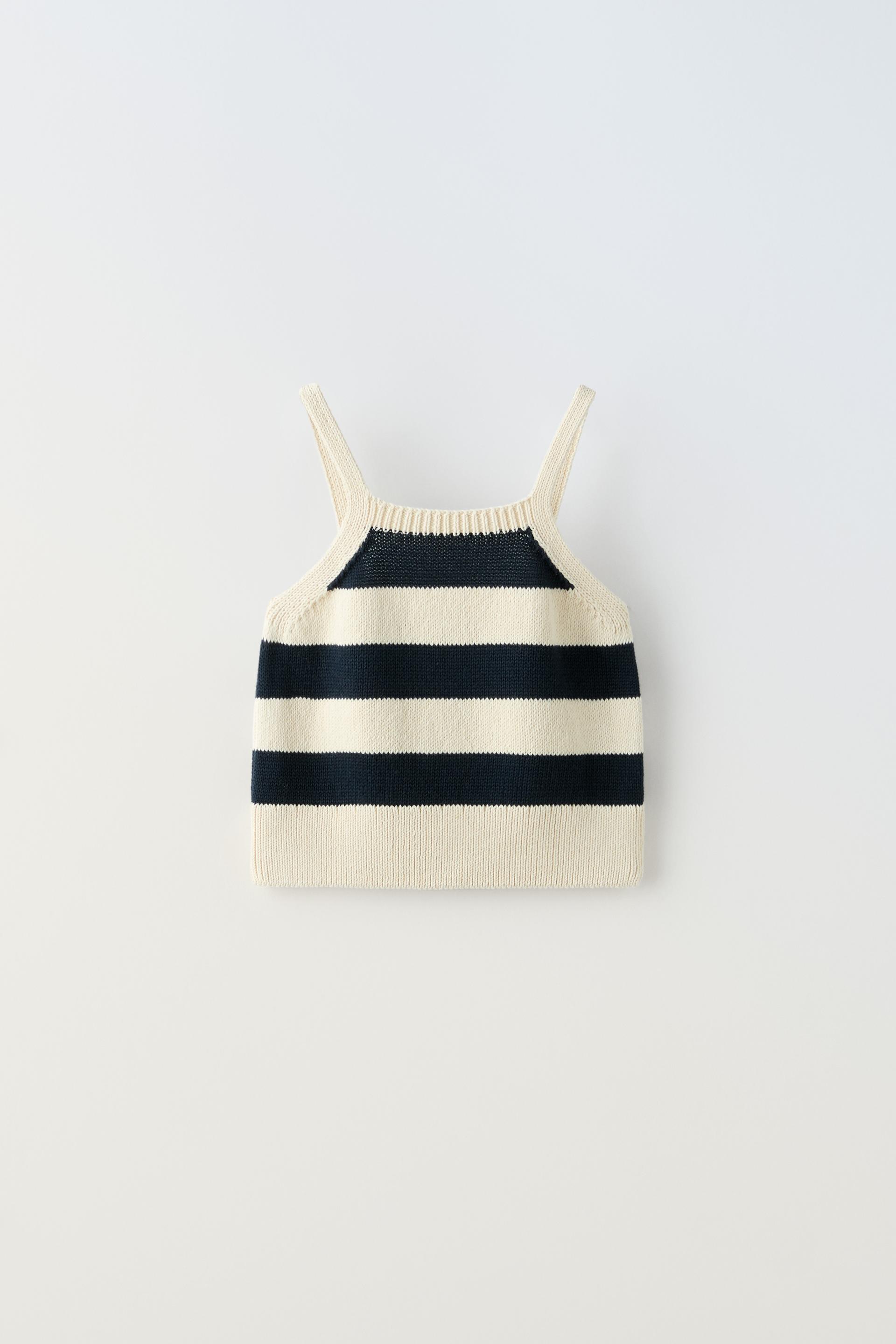Топ Zara Striped Knit, светло-бежевый топ zara short sleeve sequinned knit светло бежевый