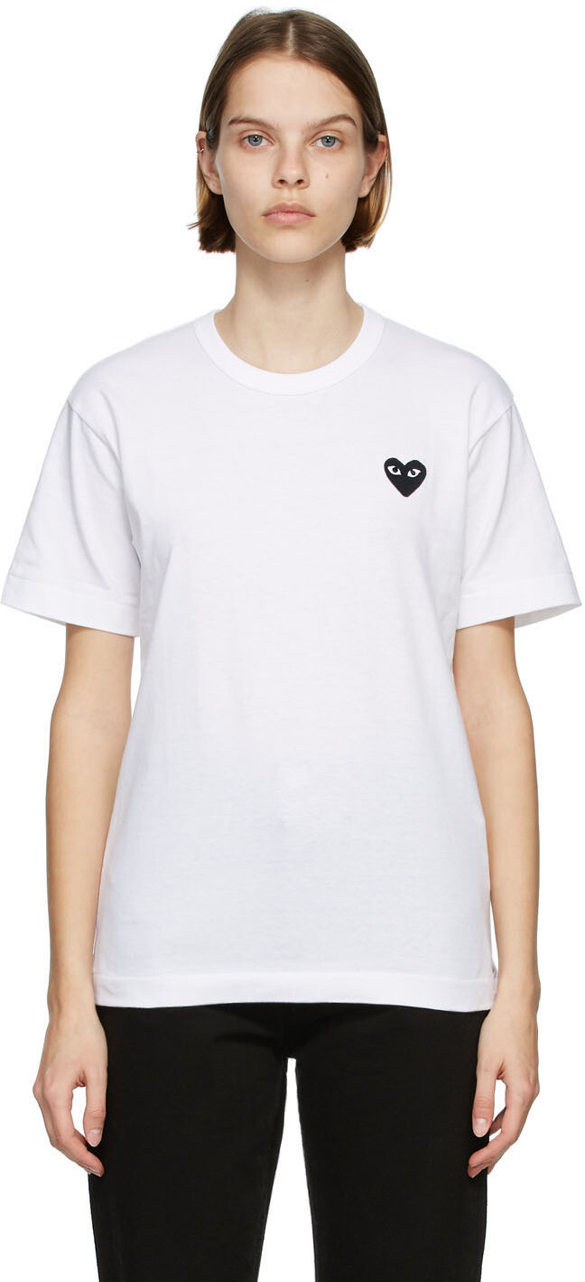 

Бело-черная футболка с нашивкой в ​​виде сердца Comme des Garçons Play, Черный