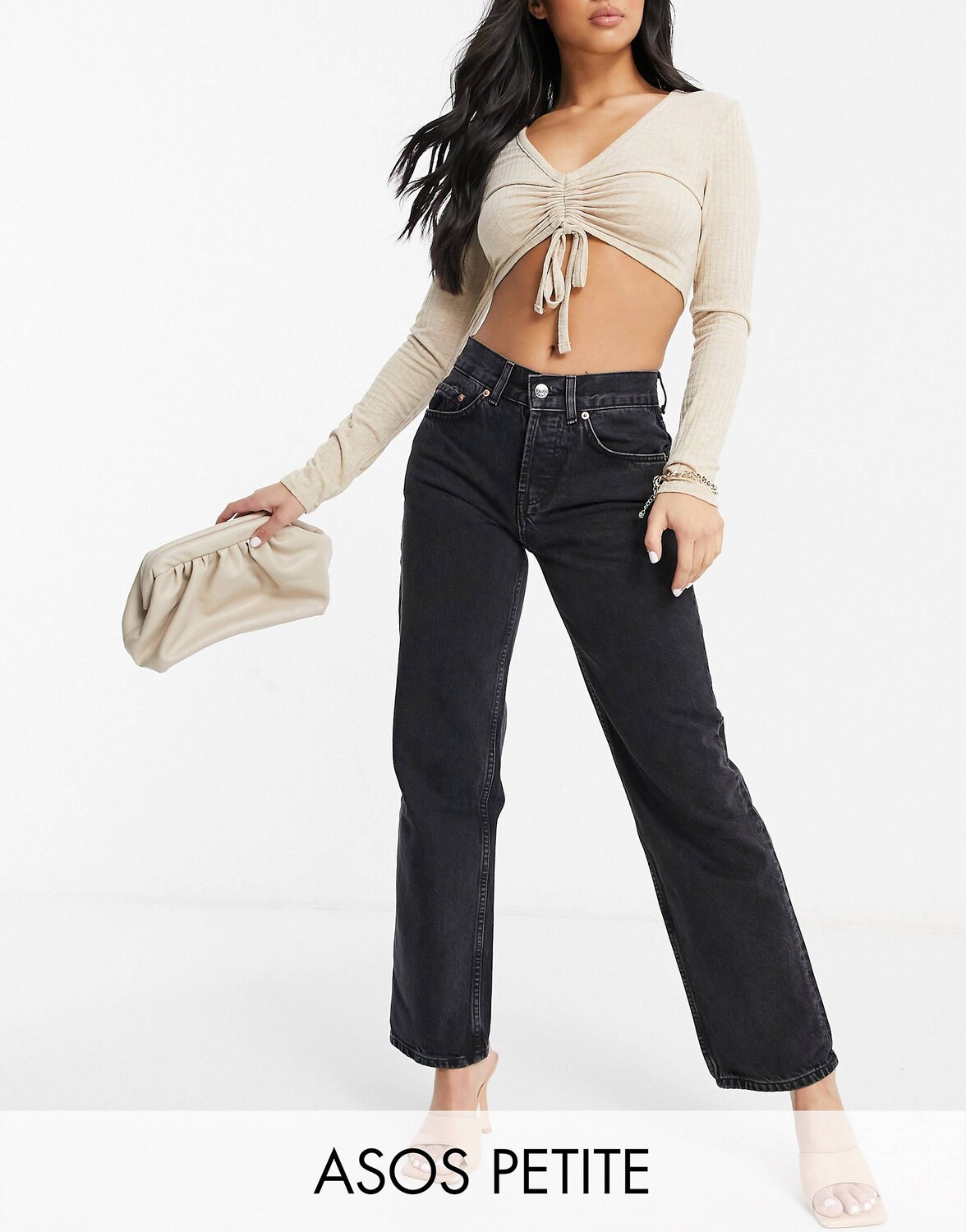 

Черные джинсы прямого кроя со средней посадкой ASOS DESIGN Petite