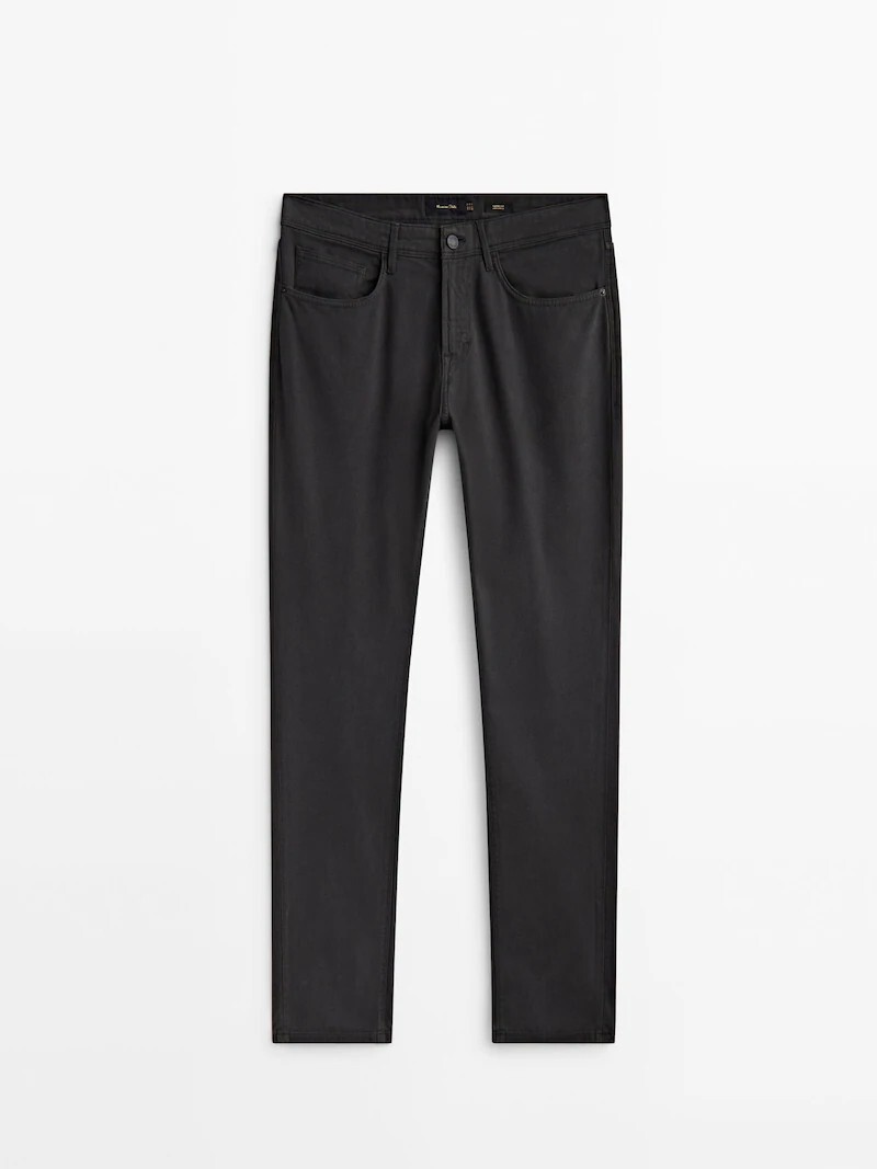 

Брюки зауженного кроя из фактурного денима Massimo Dutti, норка