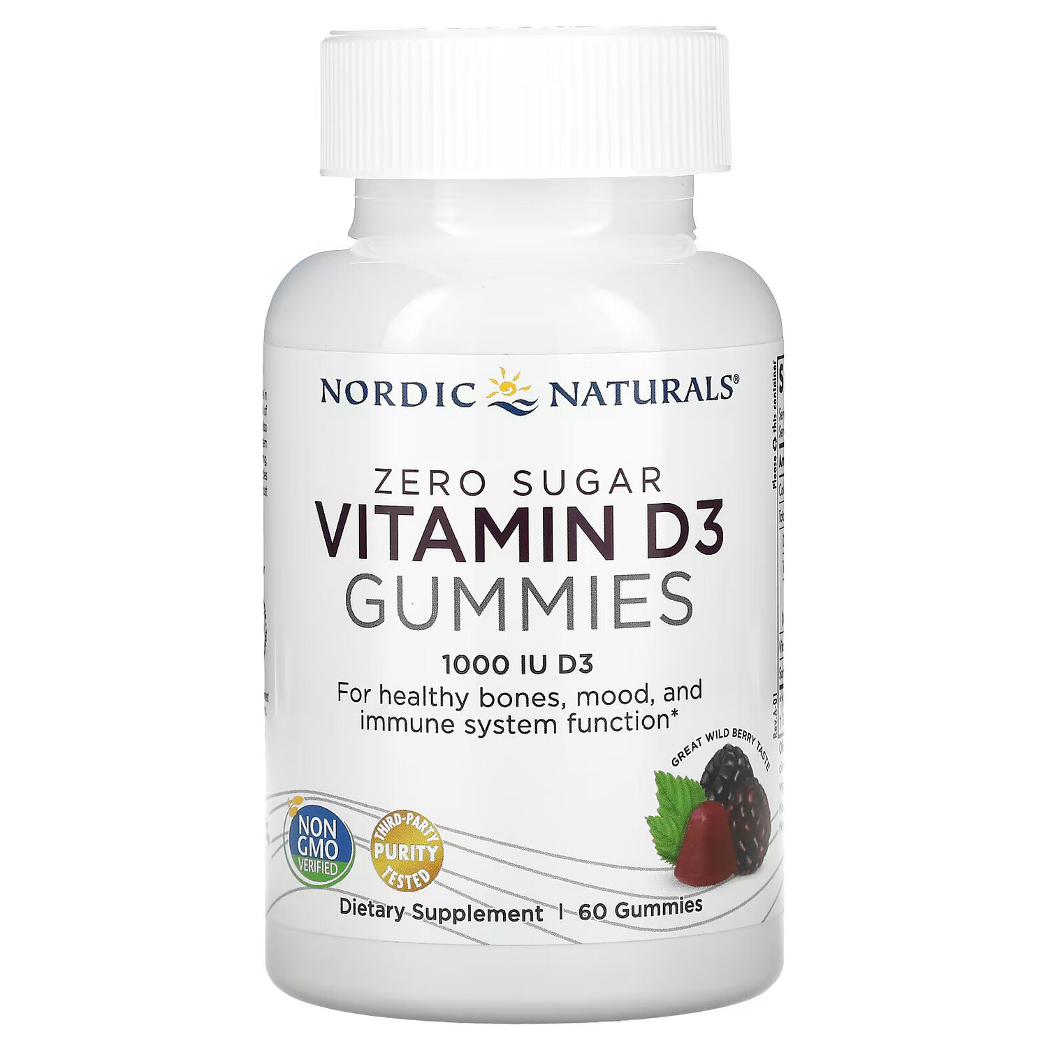 

Nordic Naturals, Zero Sugar Vitamin D3 Gummies, Wild Berry, 1,000 IU, 60 Gummies