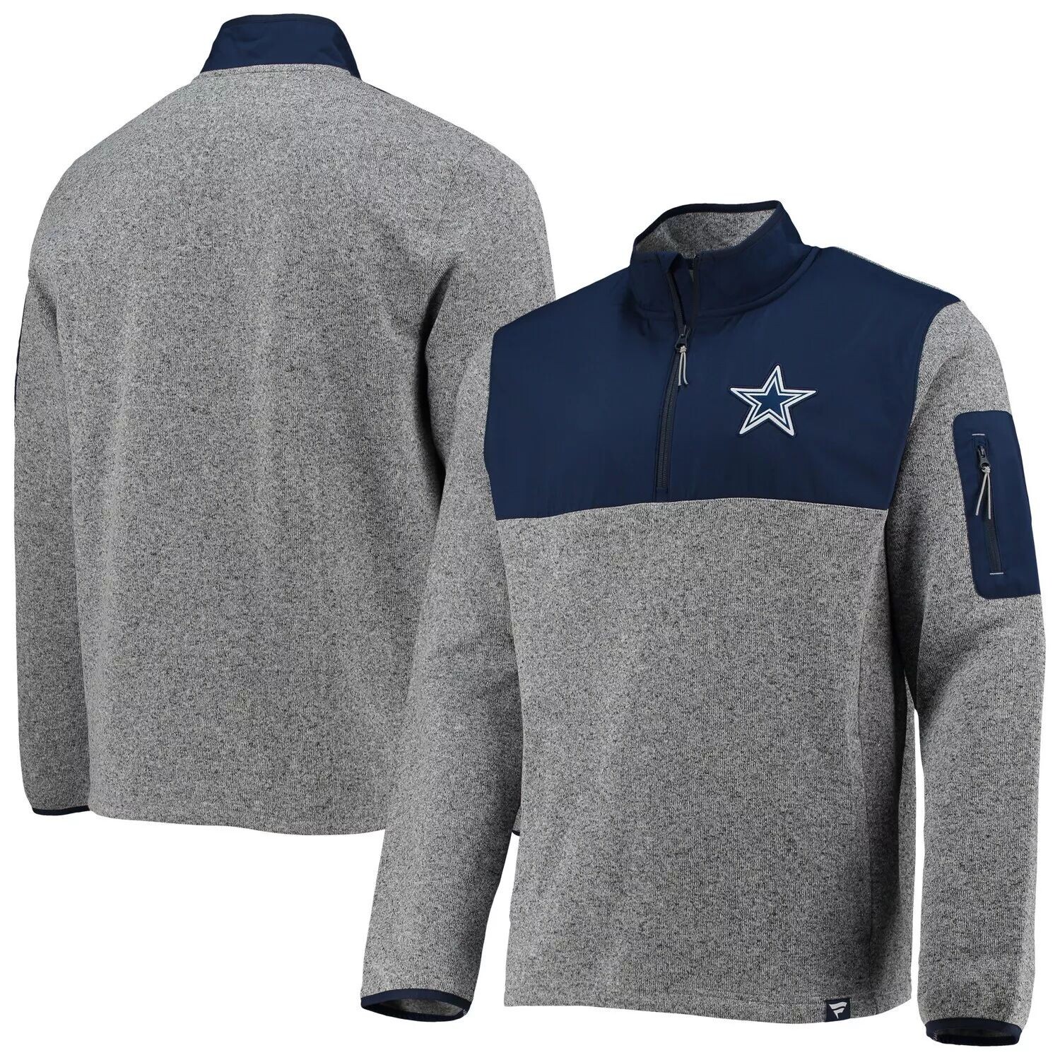 

Мужская фирменная флисовая куртка Dallas Cowboys с застежкой-молнией на четверть, серая с принтом в меланжевом цвете Fanatics, Серый