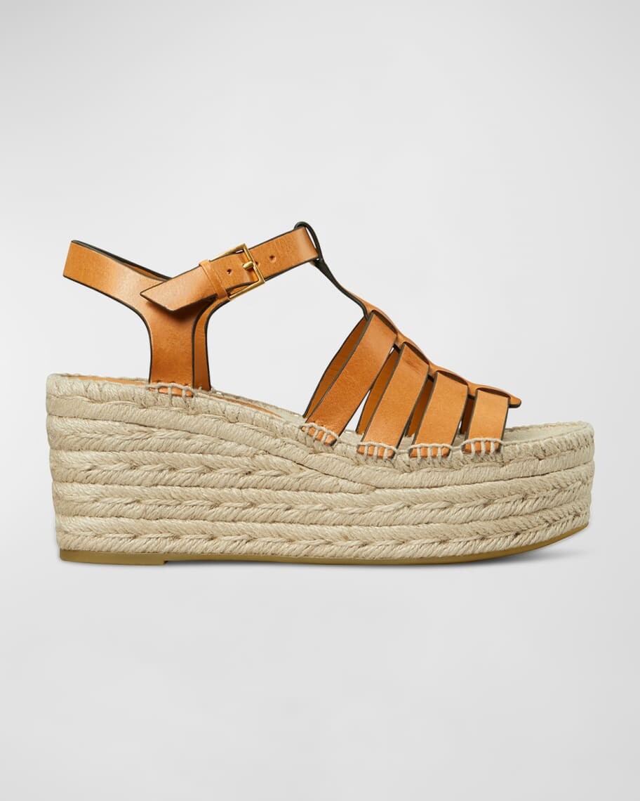 

Кожаные сандалии-эспадрильи Fisherman на танкетке Tory Burch