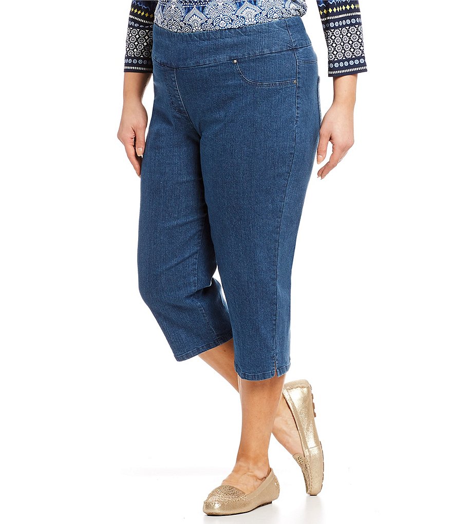 Руби Роуд. Укороченные капри из джинсовой ткани больших размеров без застежек Ruby Rd., синий