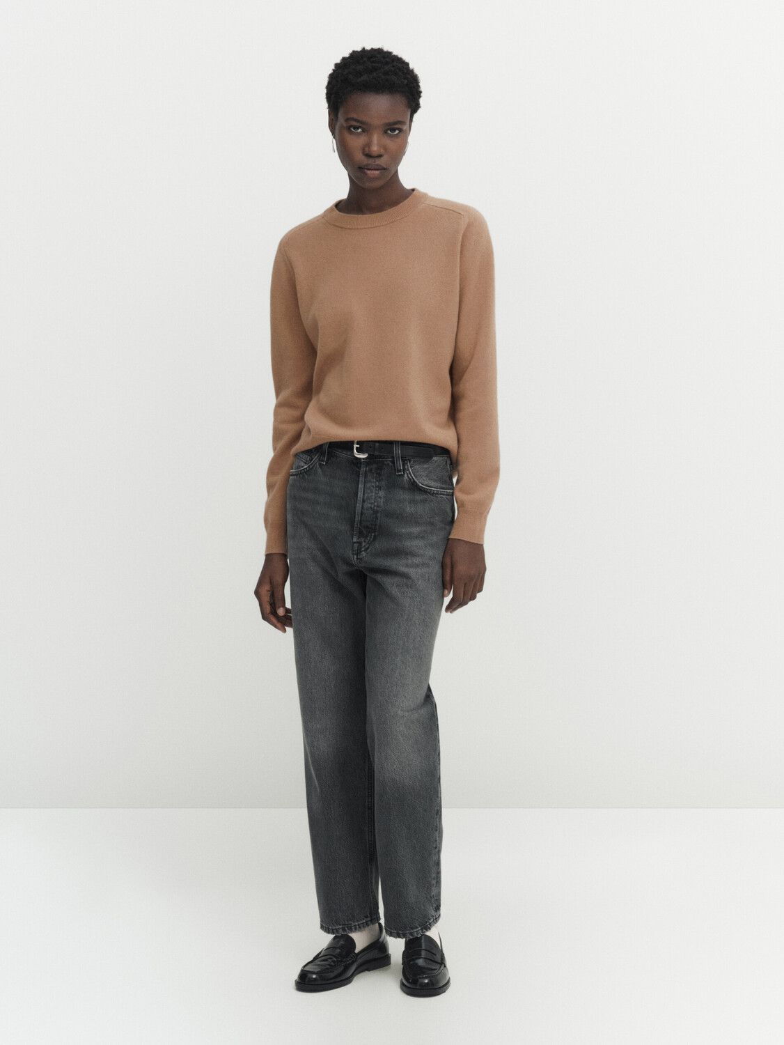

Свитер из полушерсти с круглым вырезом Massimo Dutti, кэмел