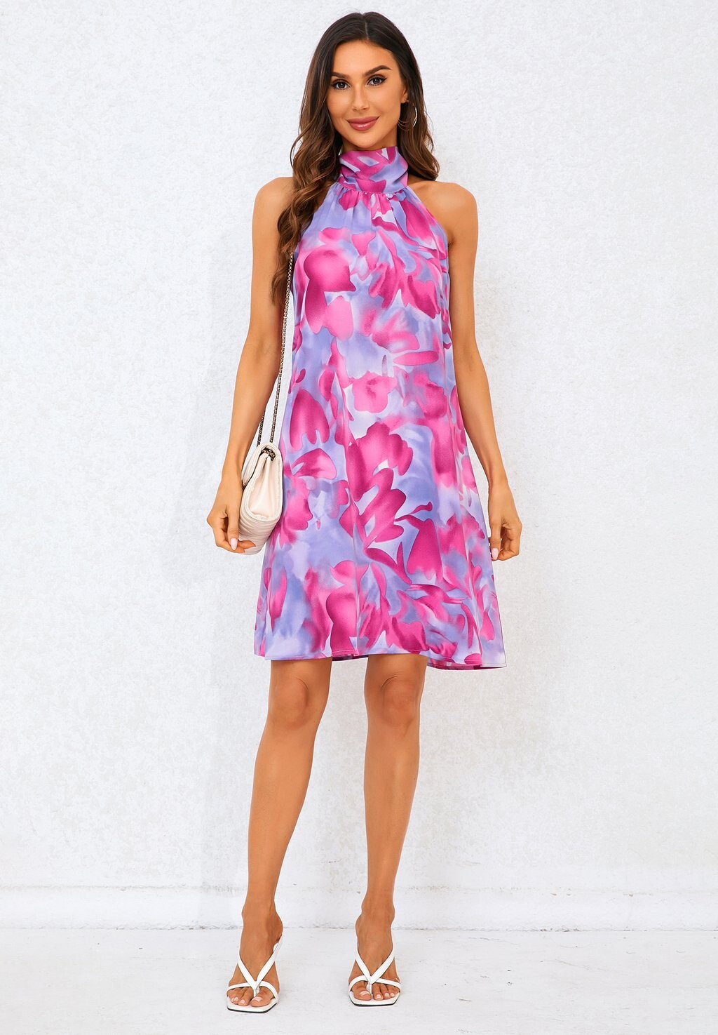 

Повседневное платье ABSTRACT FLORAL PRINT HALTER NECK TIE BACK MINI FS Collection, розовый