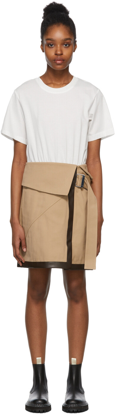 

Бело-коричневое комбинированное платье-футболка 3.1 Phillip Lim