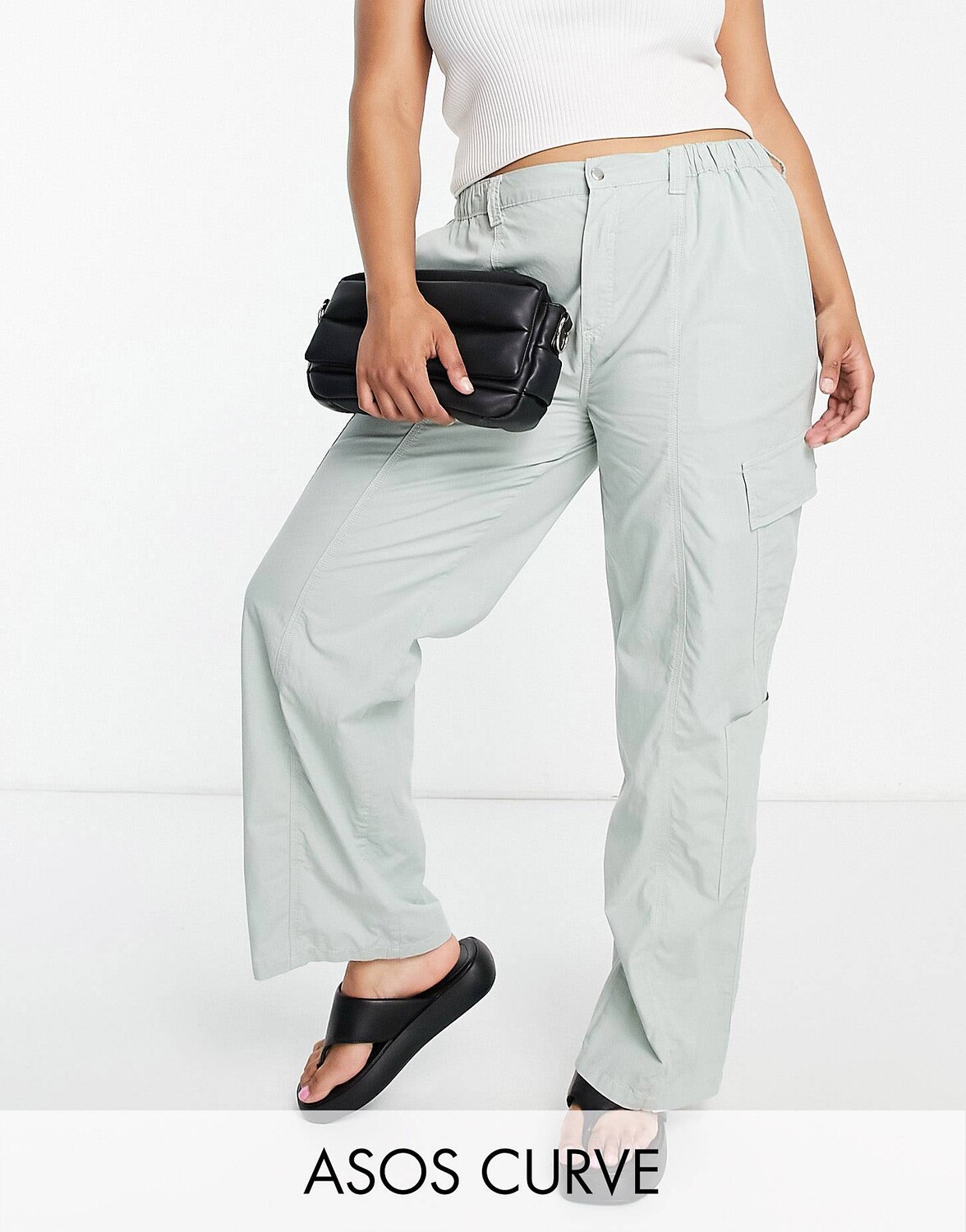 

Серые брюки карго с заниженной талией ASOS DESIGN Curve 00's